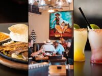 Camilo's TEX MEX Gunter — fajitas and margarita, dining room, and frozen margaritas collage