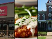 Collage of Wheeler Barbecue, Emily’s Kitchen, and Denison streetscape for Denison restaurants