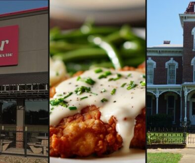 Collage of Wheeler Barbecue, Emily’s Kitchen, and Denison streetscape for Denison restaurants