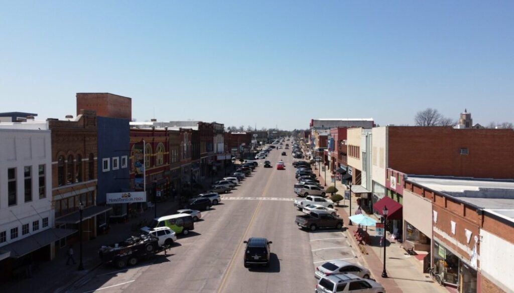 Aerial view over Denison Texas for the Grayson County Line corridor guide