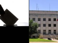 Collage for Grayson County early voting guide: ballot box and Grayson County Courthouse in Sherman