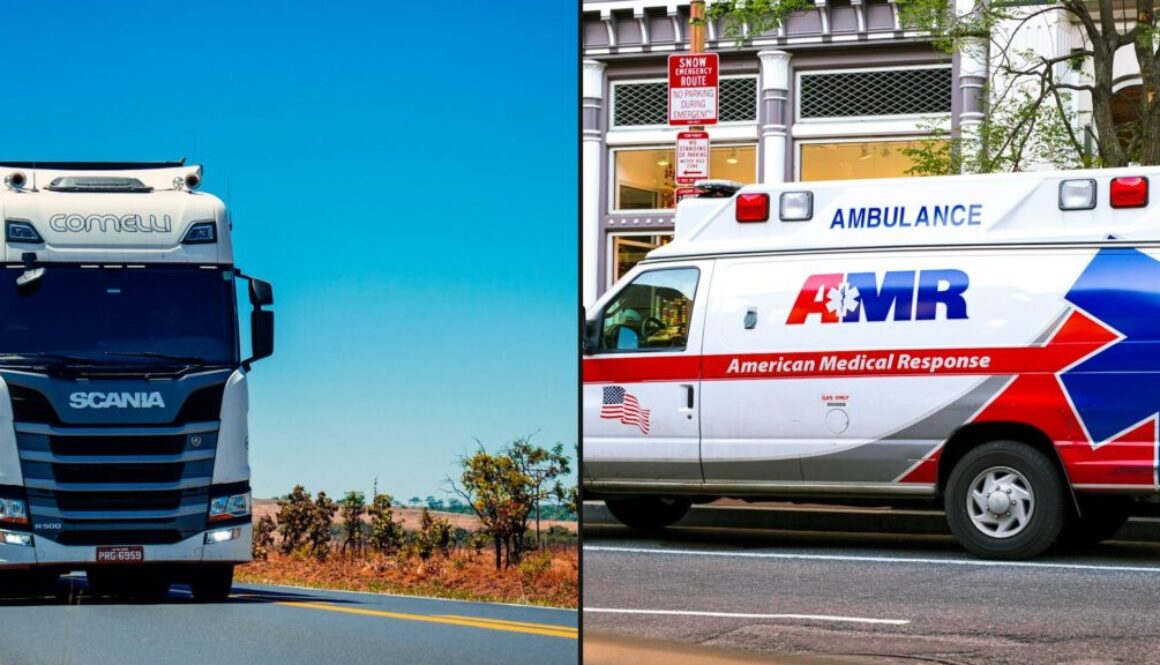 Collage for Grayson County fire and EMS funding: fire engine and ambulance response imagery