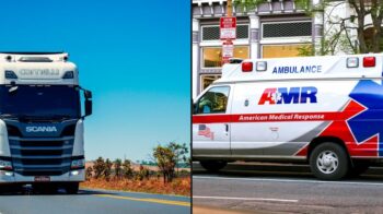 Collage for Grayson County fire and EMS funding: fire engine and ambulance response imagery