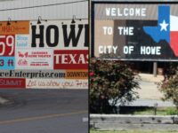 Collage of downtown Howe mural and Welcome to Howe sign for Howe restaurants