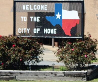 Welcome to Howe Texas sign for the Howe shops guide