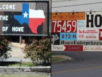 Collage of Welcome to Howe sign and downtown Howe for Howe shops