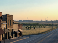Scenic North Texas small-town lakeside corridor near Lake Texoma at soft morning light, rolling shoreline and open sky—no people, no seals, no text