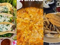 Corridor weekend eats collage: Marilina's Kitchen tacos in Gunter, Palio's pizza in Howe, and Huck's fried catfish in Denison