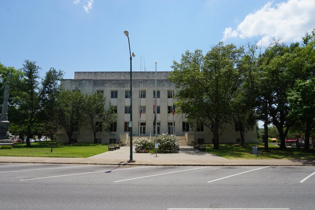 The Grayson County Courthouse in Sherman, Texas, seen from across the street