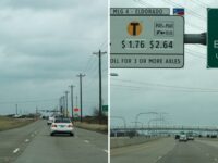 Collage of the Dallas North Tollway: the northbound road at its old US 380 end in 2018 and the toll gantry at Eldorado Parkway in Frisco