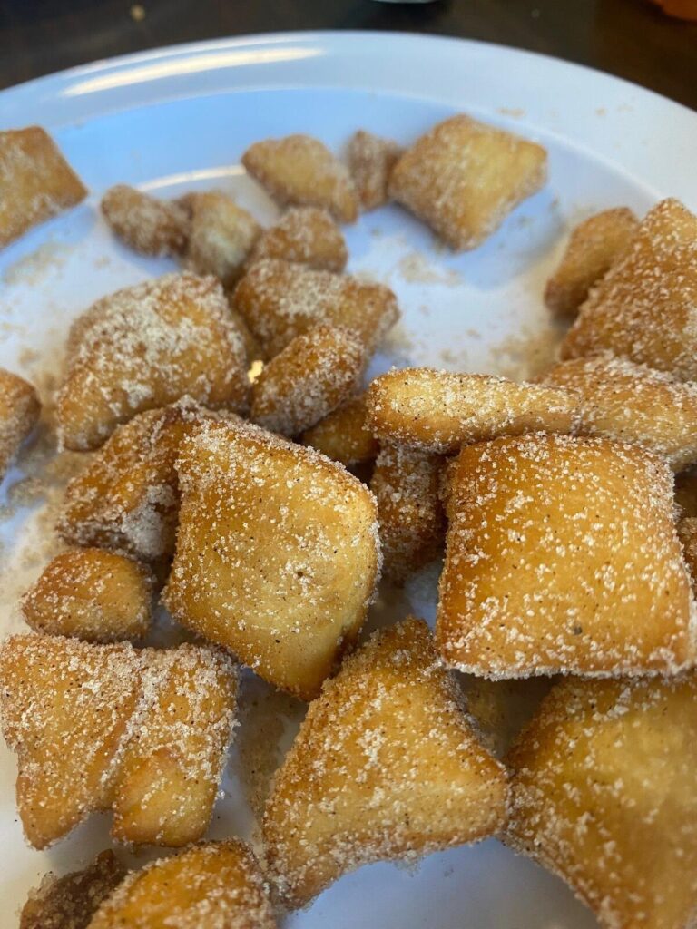 Plate of bite-size sugar-dusted sopapillas at Kent's Tex-Mex in Denison